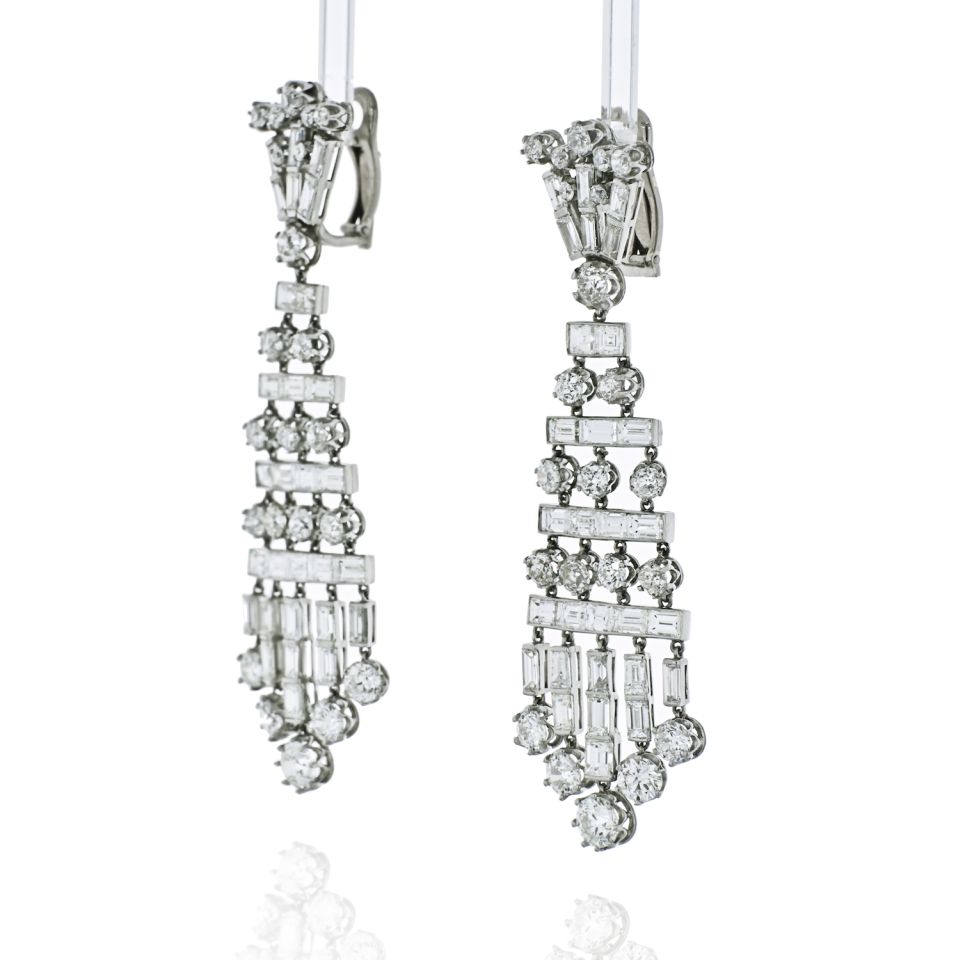Platinum 26.50 carat Chandelier Hanging Old Cut Diamond Earrings