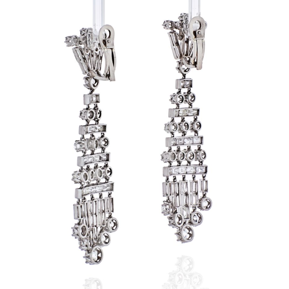 Platinum 26.50 carat Chandelier Hanging Old Cut Diamond Earrings