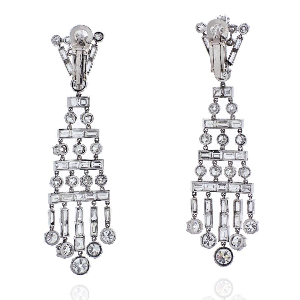 Platinum 26.50 carat Chandelier Hanging Old Cut Diamond Earrings