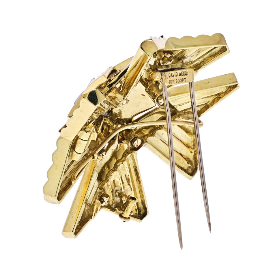 David Webb Platinum & 18K Yellow Gold Important Vintage Maltese Crosee White Enamel Brooch