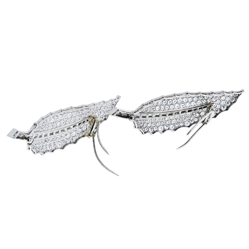 David Webb Platinum 40 Carat Diamond Feather Set Of Two Brooch - The Back Vault