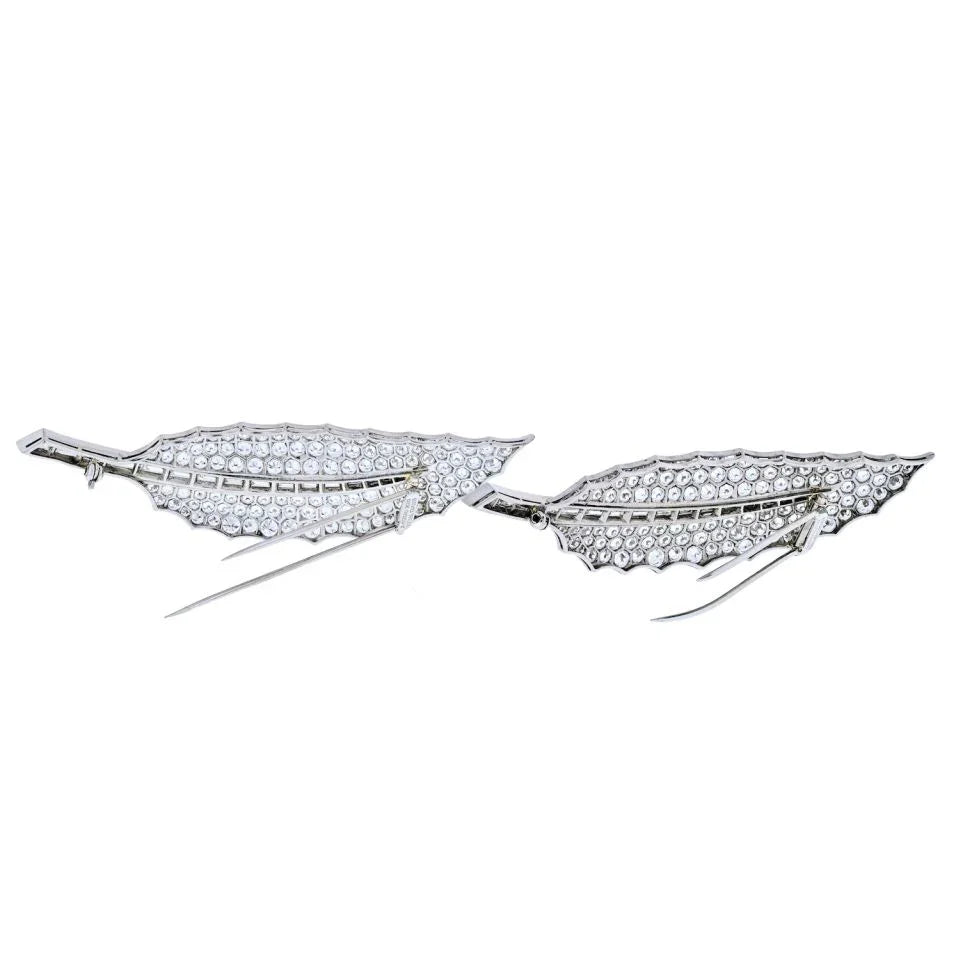 David Webb Platinum 40 Carat Diamond Feather Set Of Two Brooch - The Back Vault