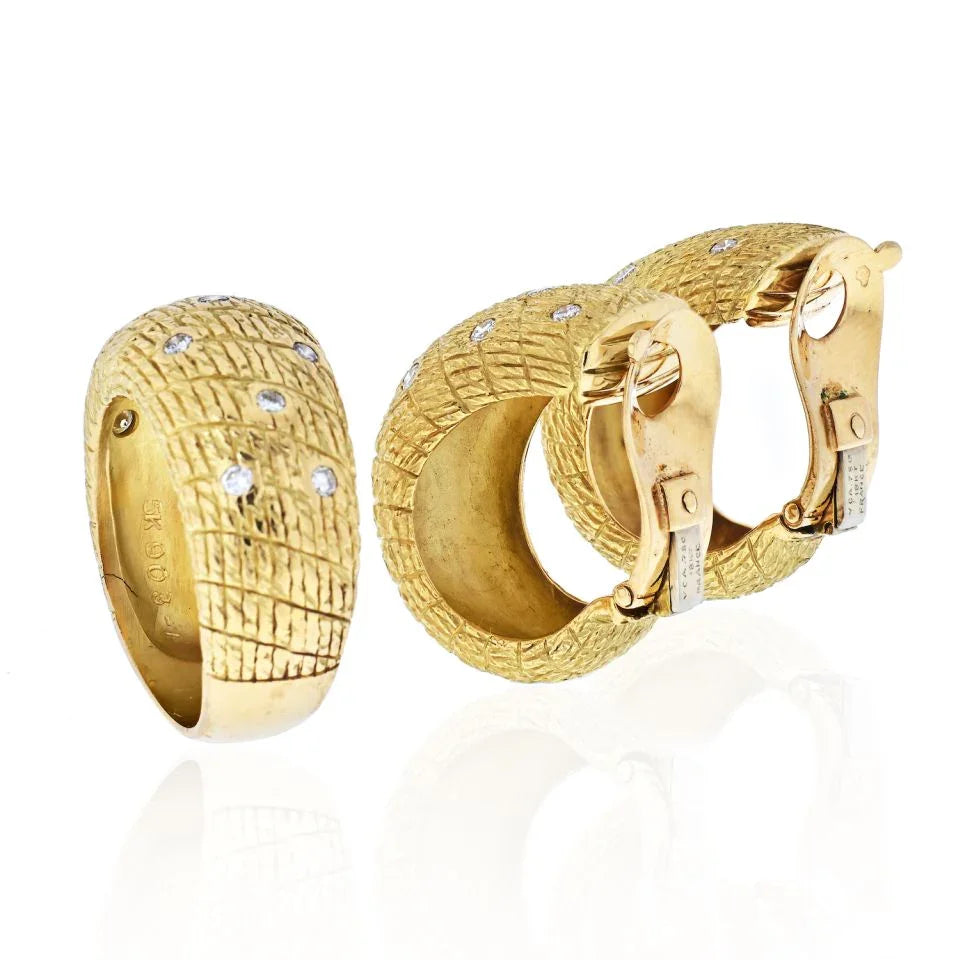 Van Cleef & Arpels 18K Yellow Gold 1970's Diamond Earrings And A Ring Jewelry Set - The Back Vault