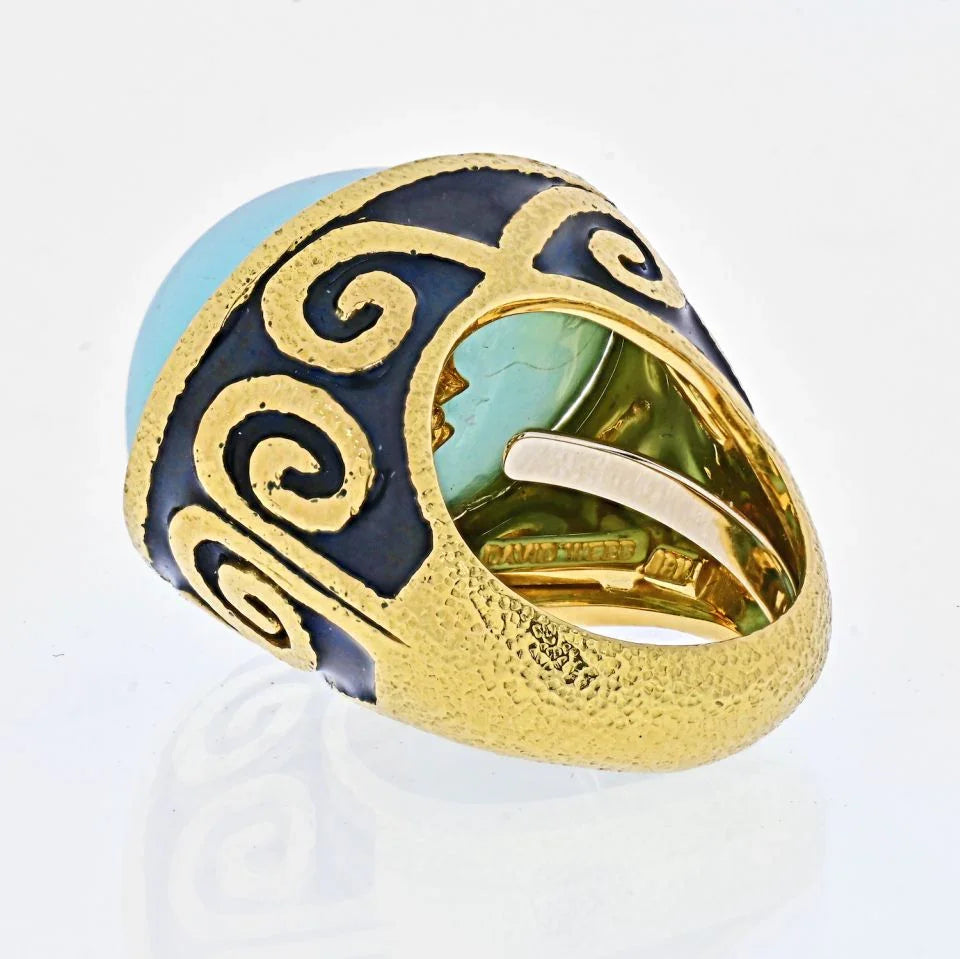 David Webb Platinum & 18K Yellow Gold Light Blue Turquoise Vintage Ring - The Back Vault