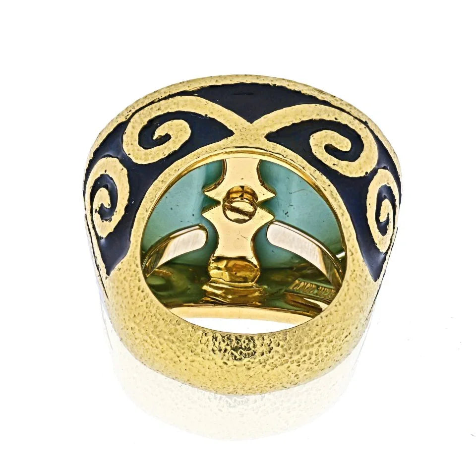 David Webb Platinum & 18K Yellow Gold Light Blue Turquoise Vintage Ring - The Back Vault