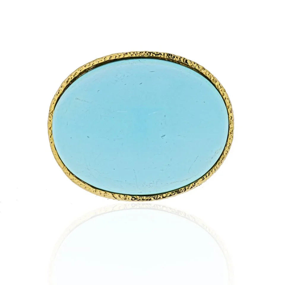 David Webb Platinum & 18K Yellow Gold Light Blue Turquoise Vintage Ring - The Back Vault