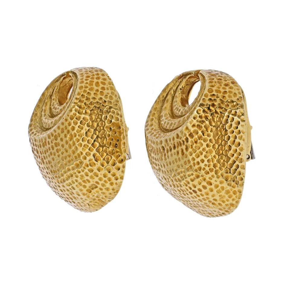 David Webb 18K Yellow Gold Croissant Motif Hammered Finish Earrings - The Back Vault