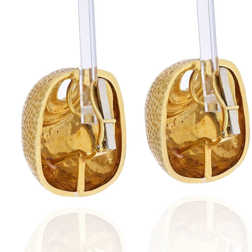 David Webb 18K Yellow Gold Croissant Motif Hammered Finish Earrings - The Back Vault