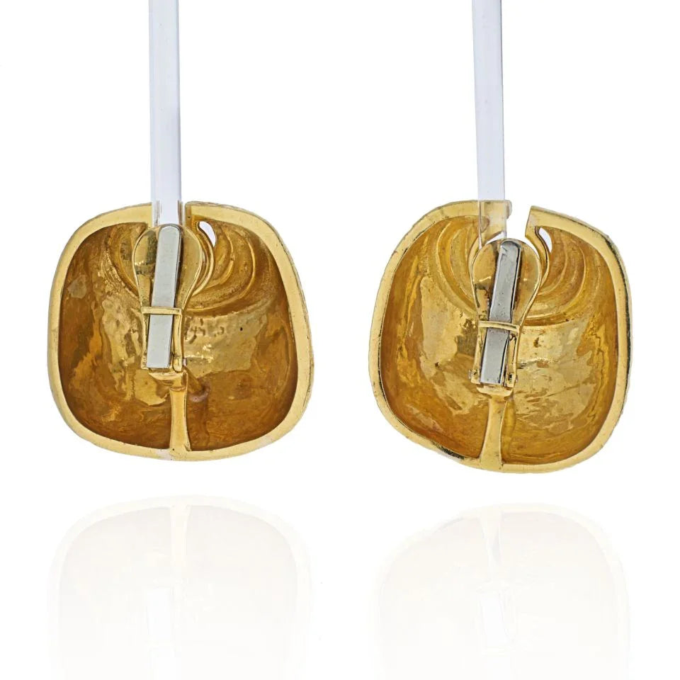David Webb 18K Yellow Gold Croissant Motif Hammered Finish Earrings - The Back Vault