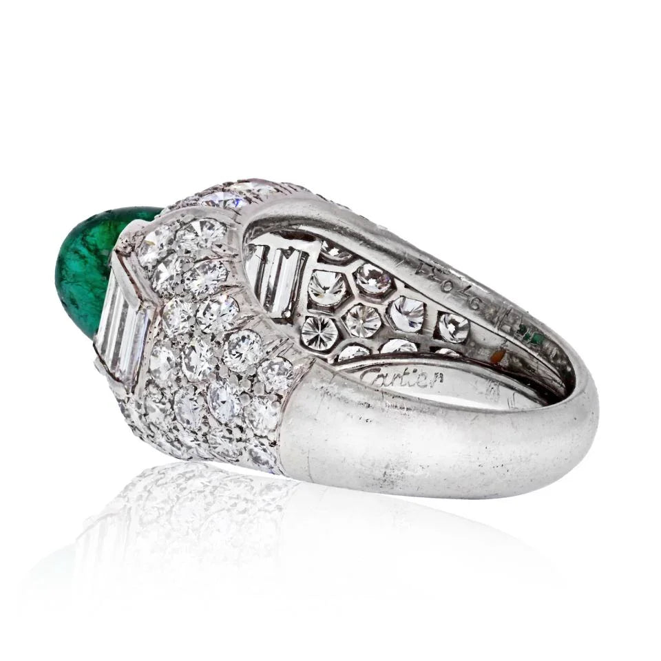 Cartier Platinum Cabochon Emerald And Diamond Vintage Ring - The Back Vault