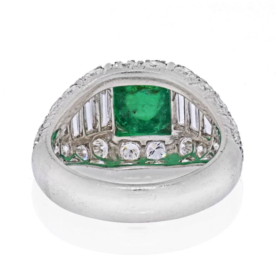 Cartier Platinum Cabochon Emerald And Diamond Vintage Ring - The Back Vault
