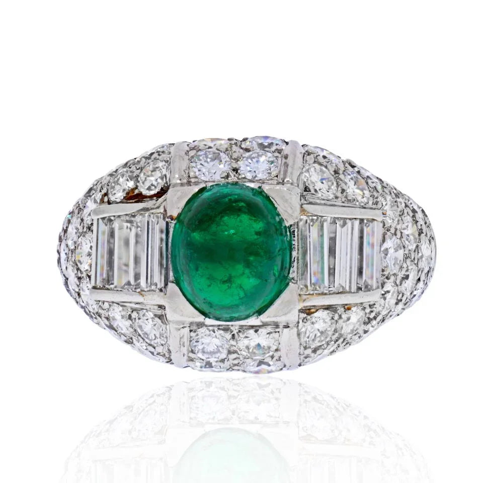 Cartier Platinum Cabochon Emerald And Diamond Vintage Ring - The Back Vault