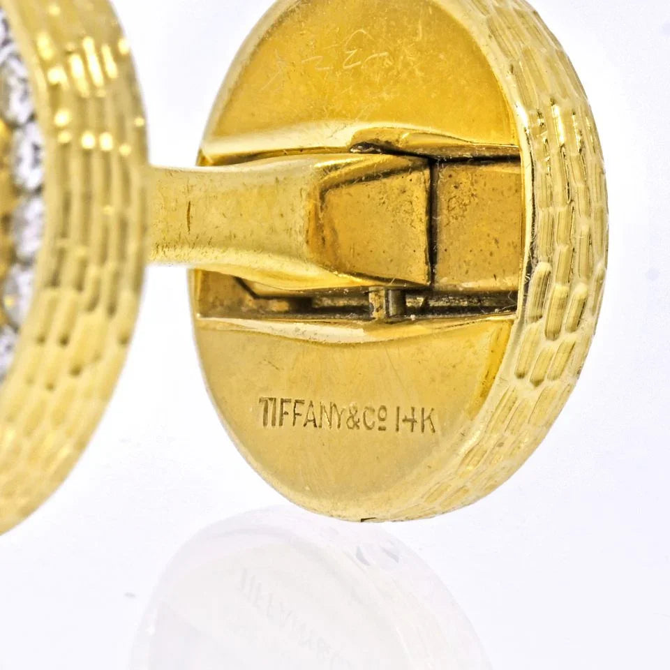 Tiffany & Co. 14K Yellow Gold Round Diamond Textured Cuff Links - The Back Vault