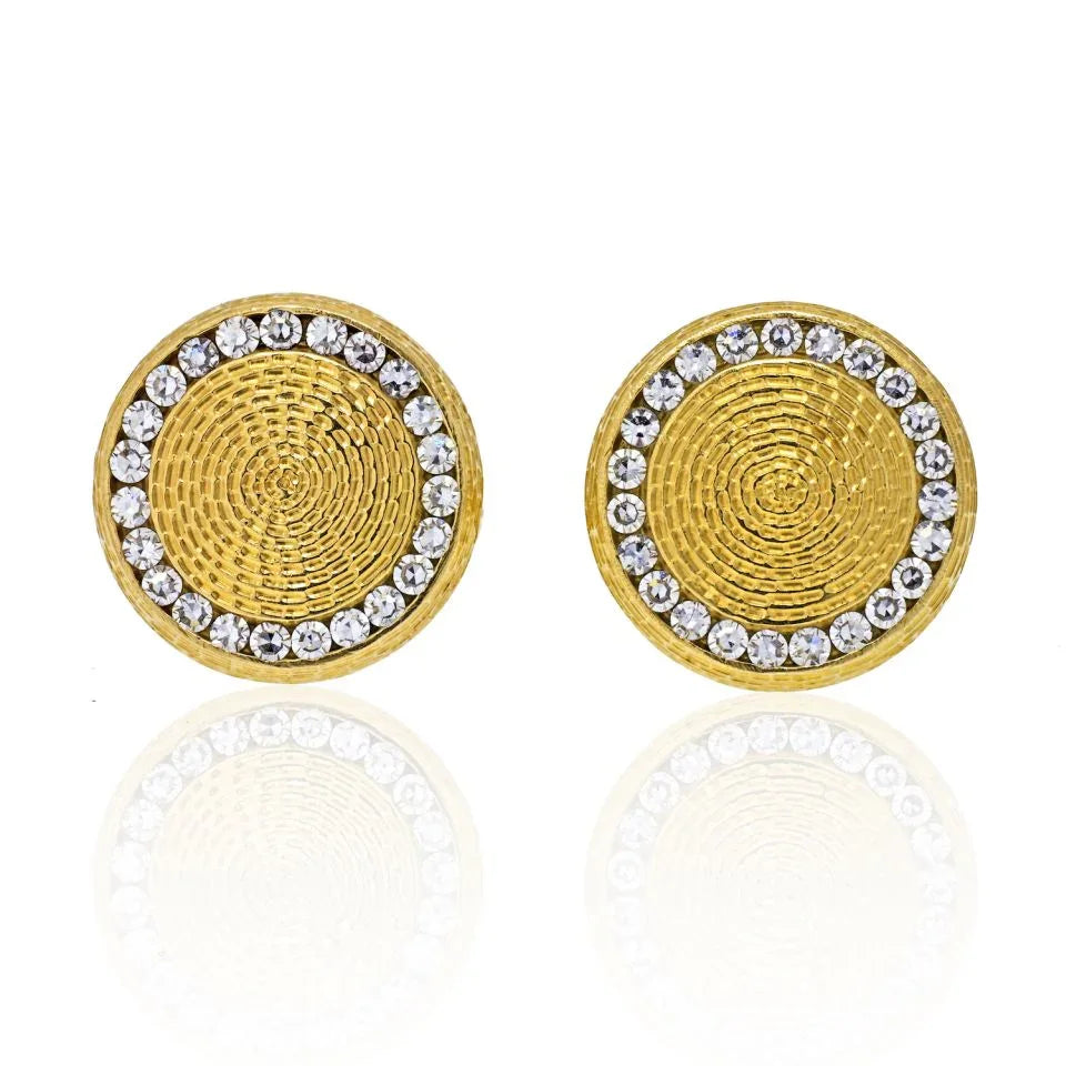 Tiffany & Co. 14K Yellow Gold Round Diamond Textured Cuff Links - The Back Vault