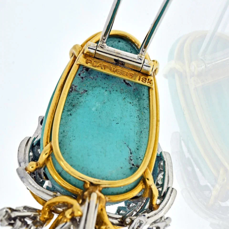 David Webb Platinum & 18K Yellow Gold Turquoise Diamond Tulip Brooch - The Back Vault