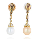 18K Yellow Gold White And Yellow Pearl Diamond Earrings - The Back Vault