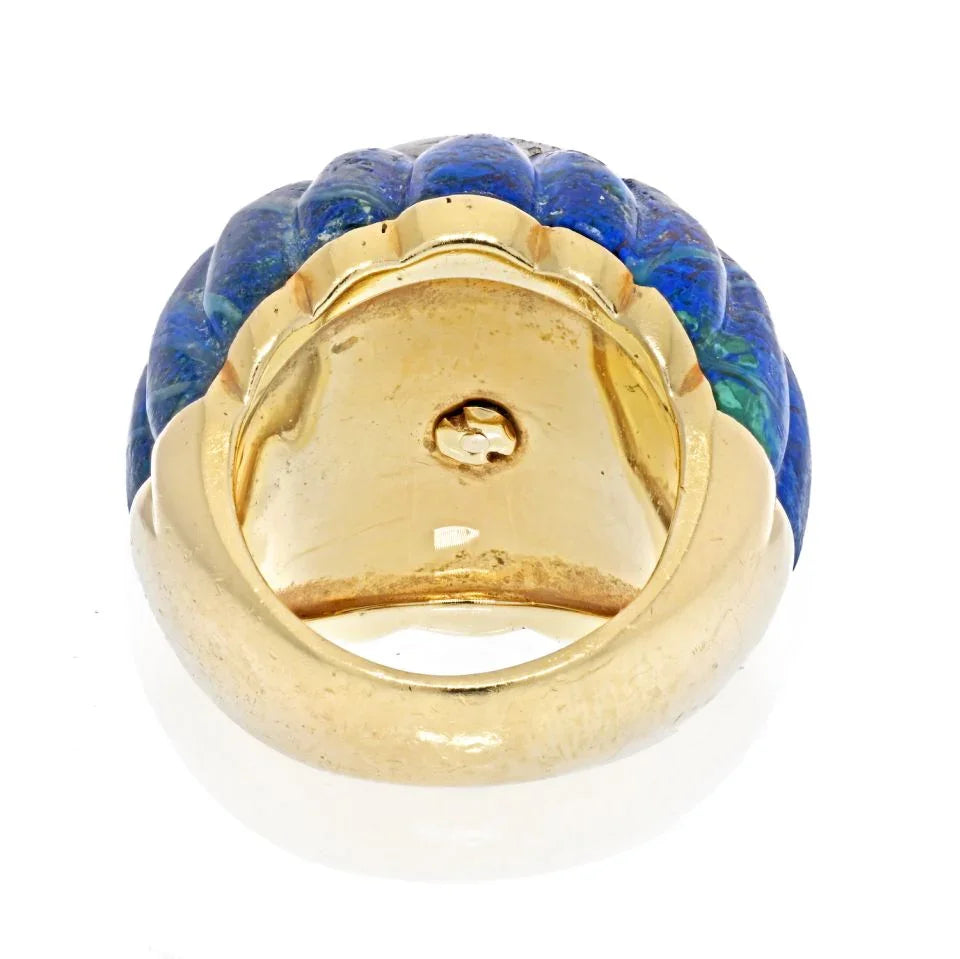 David Webb 18K Yellow Gold Azure-Malachite, Ruby, Diamond Ring - The Back Vault
