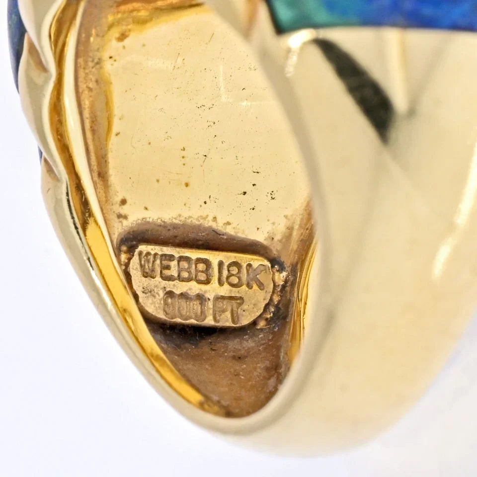 David Webb 18K Yellow Gold Azure-Malachite, Ruby, Diamond Ring - The Back Vault