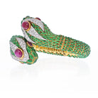 David Webb 18K Yellow Gold 1960's Double Headed Serpent Green Enamel Bracelet - The Back Vault