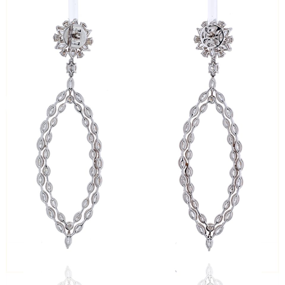18K White Gold 16 Carat Marquise Round Dangling Drop Earrings