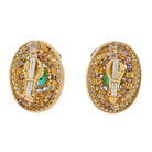 David Webb Platinum & 18K Yellow Gold Bombe Highly Decorated Diamond, Sapphire And Emerald Clip Earrings - The Back Vault