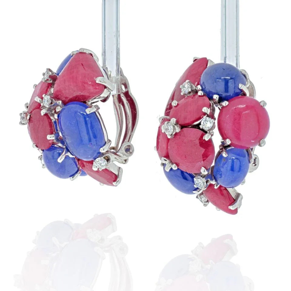 Seaman Schepps 14K White Gold Cluster Sapphire And Ruby Earrings - The Back Vault