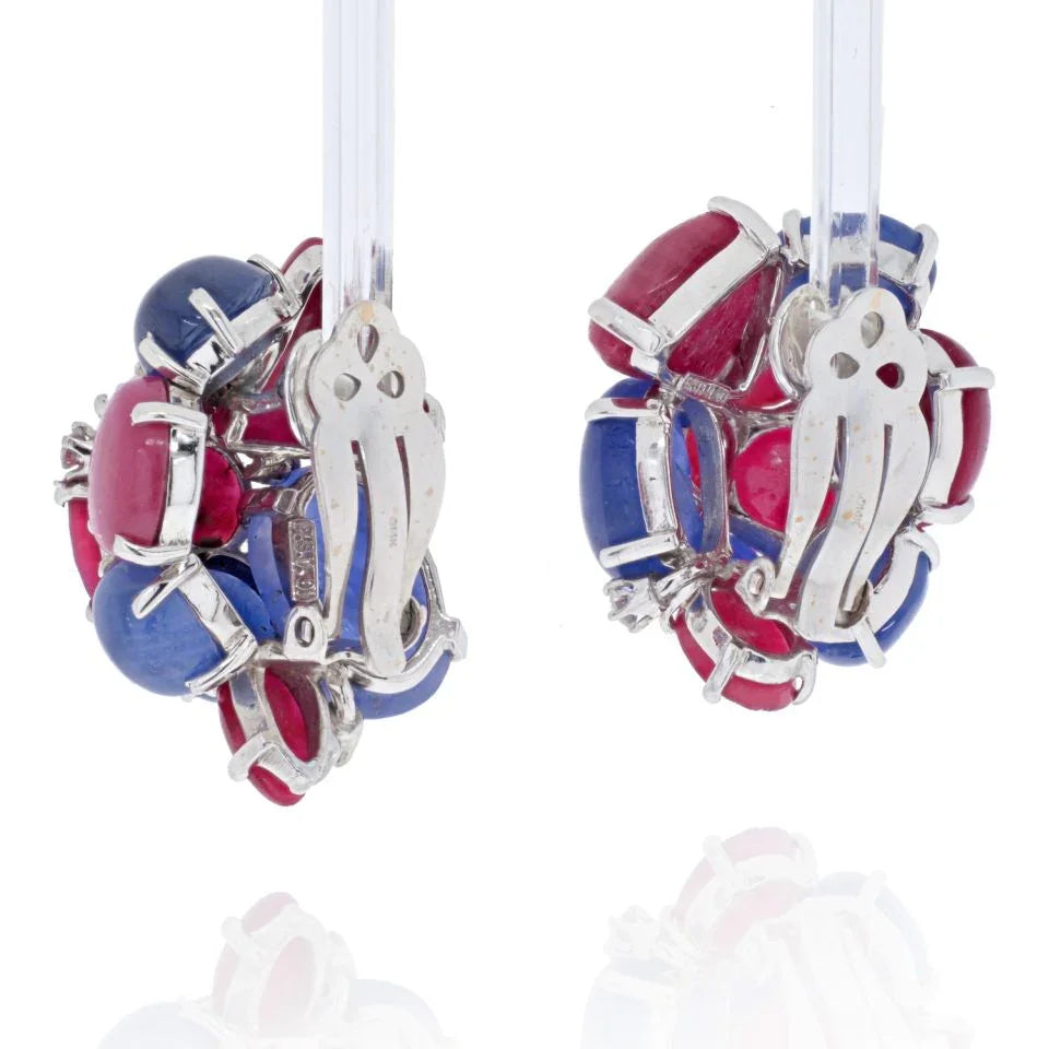 Seaman Schepps 14K White Gold Cluster Sapphire And Ruby Earrings - The Back Vault