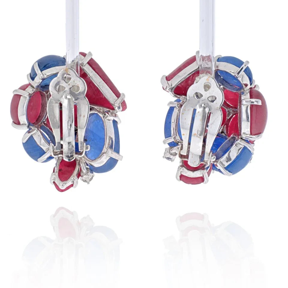 Seaman Schepps 14K White Gold Cluster Sapphire And Ruby Earrings - The Back Vault
