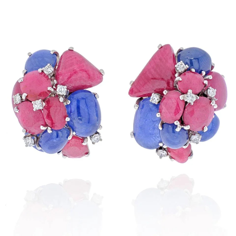 Seaman Schepps 14K White Gold Cluster Sapphire And Ruby Earrings - The Back Vault
