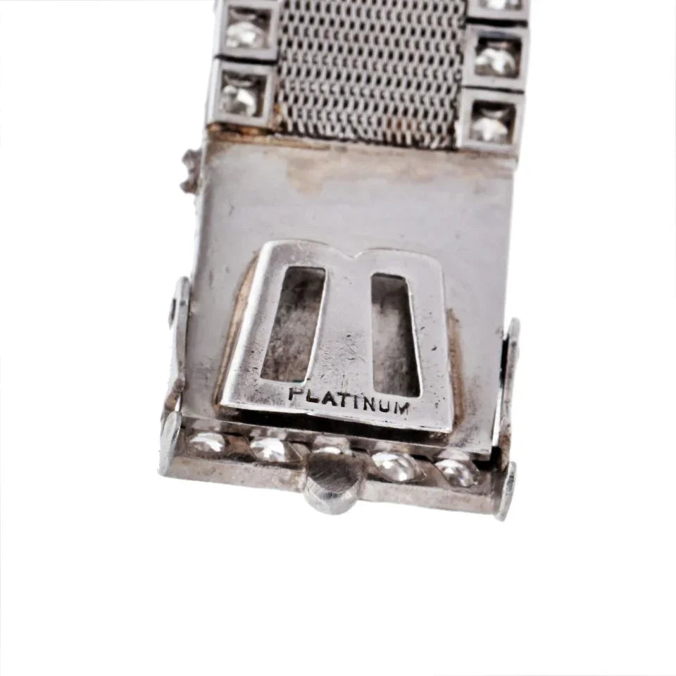 Platinum Art Deco Mesh Style Vintage Diamond Rectangular Watch - The Back Vault