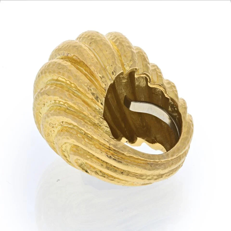 David Webb Platinum & 18K Yellow Gold Hammered Domed Rigid Style Ring - The Back Vault