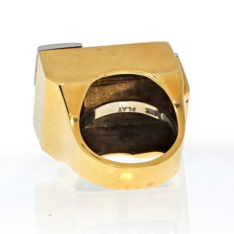 David Webb Platinum & 18K Yellow Gold Black Enamel And Diamond Articulated Ring - The Back Vault