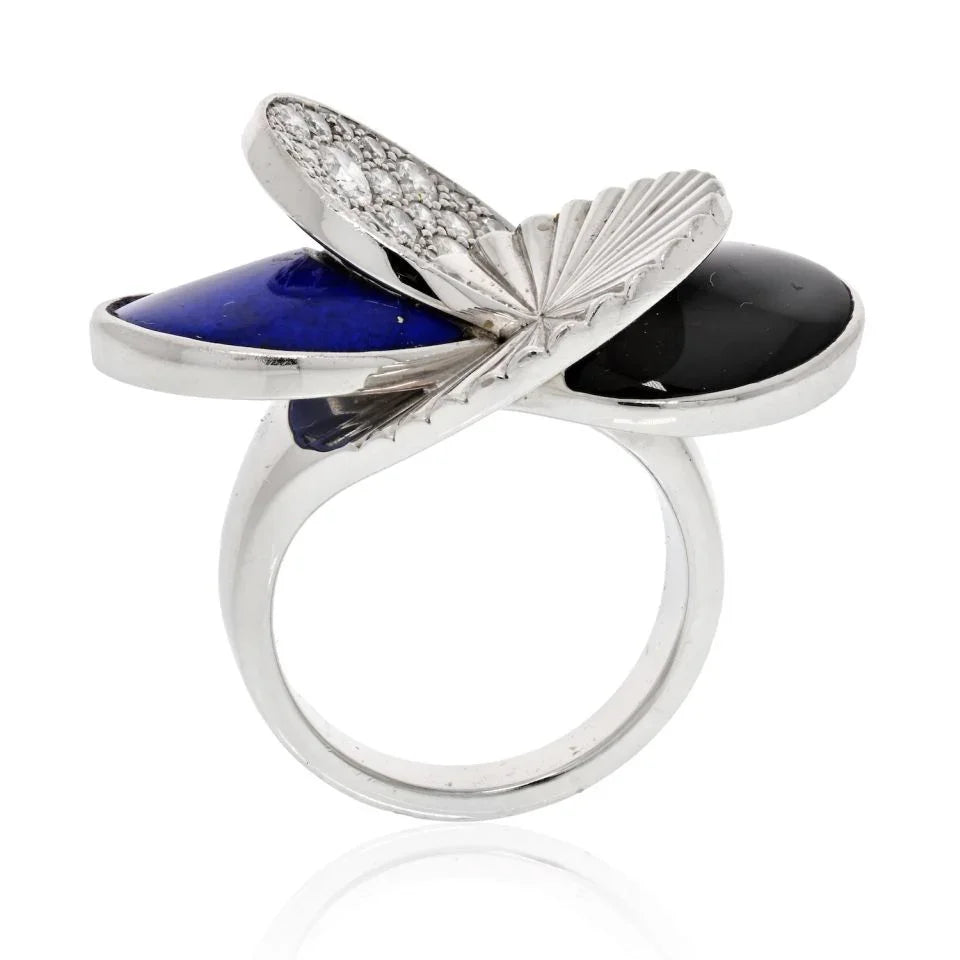Cartier 18K White Gold Onyx, Lapis And Diamond Ring - The Back Vault