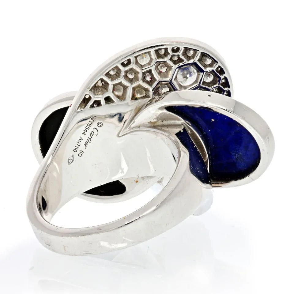 Cartier 18K White Gold Onyx, Lapis And Diamond Ring - The Back Vault