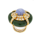 David Webb 18K Yellow Gold Star Sapphire Nephrite Jade Ring - The Back Vault