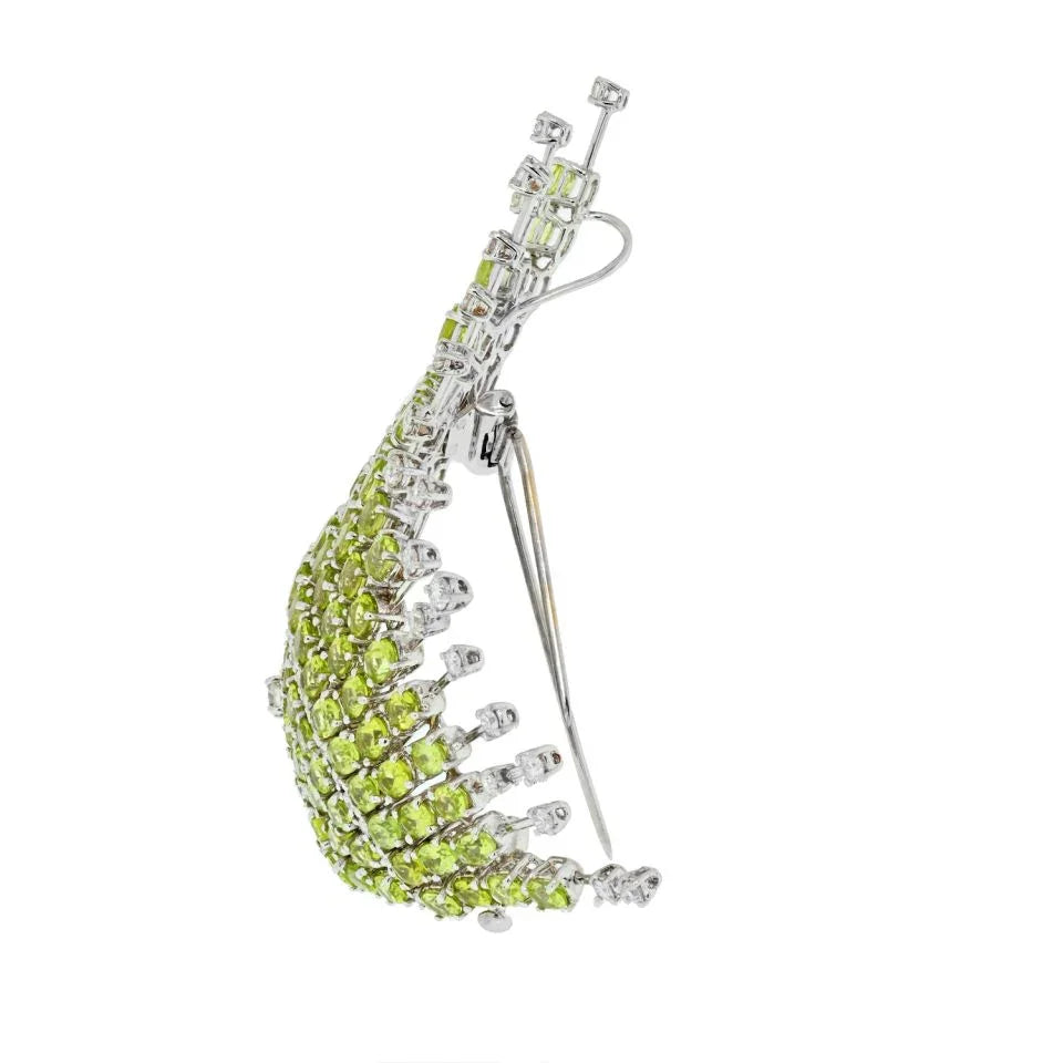 18K White Gold Light Green Garnet And Diamond Fish Brooch - The Back Vault