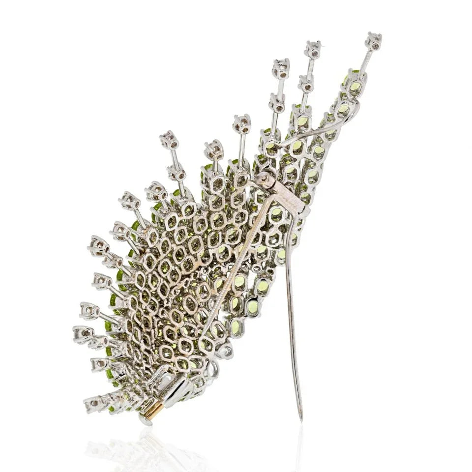 18K White Gold Light Green Garnet And Diamond Fish Brooch - The Back Vault