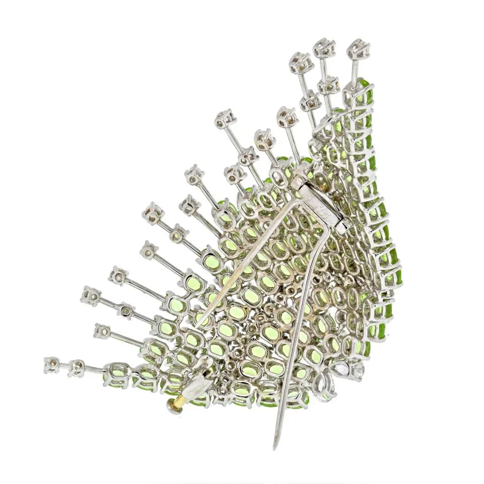 18K White Gold Light Green Garnet And Diamond Fish Brooch - The Back Vault