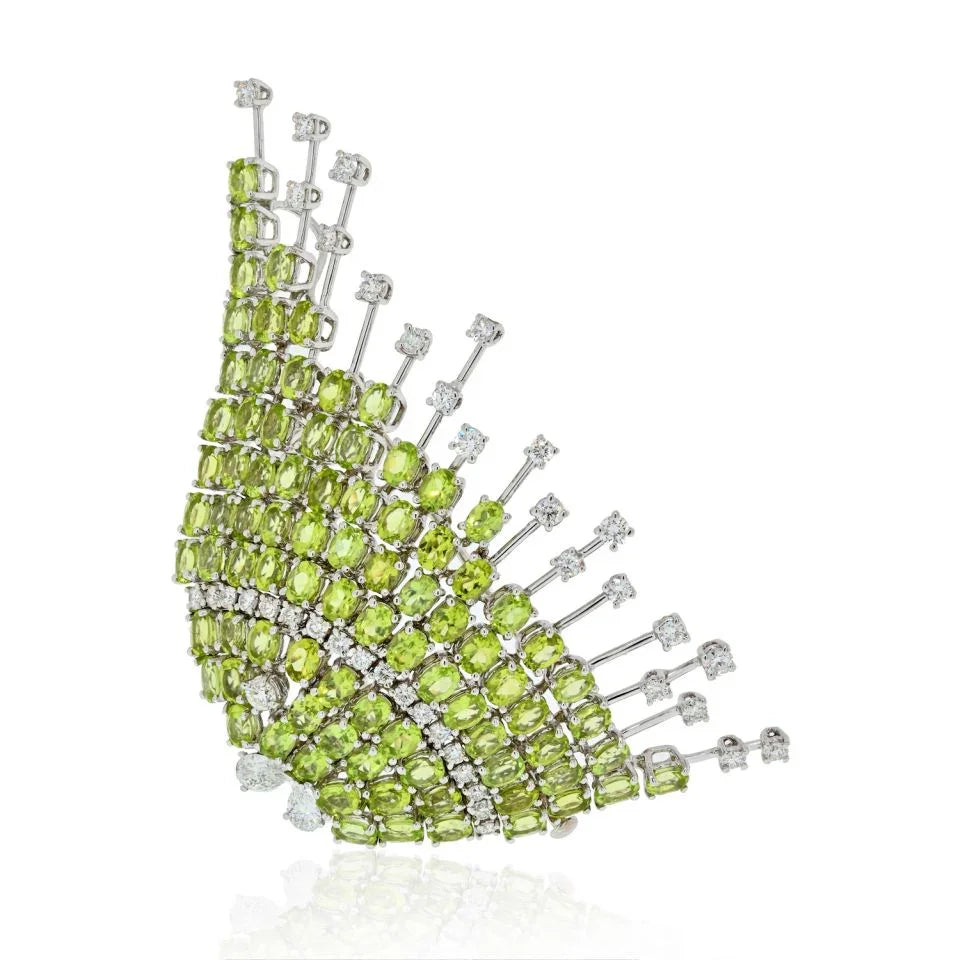 18K White Gold Light Green Garnet And Diamond Fish Brooch - The Back Vault