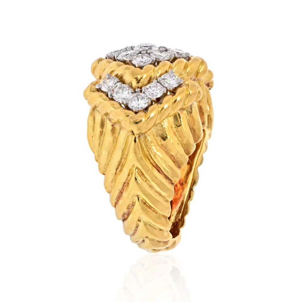 David Webb 18K Yellow Gold 2.20cts Diamond Chevron Ring - The Back Vault