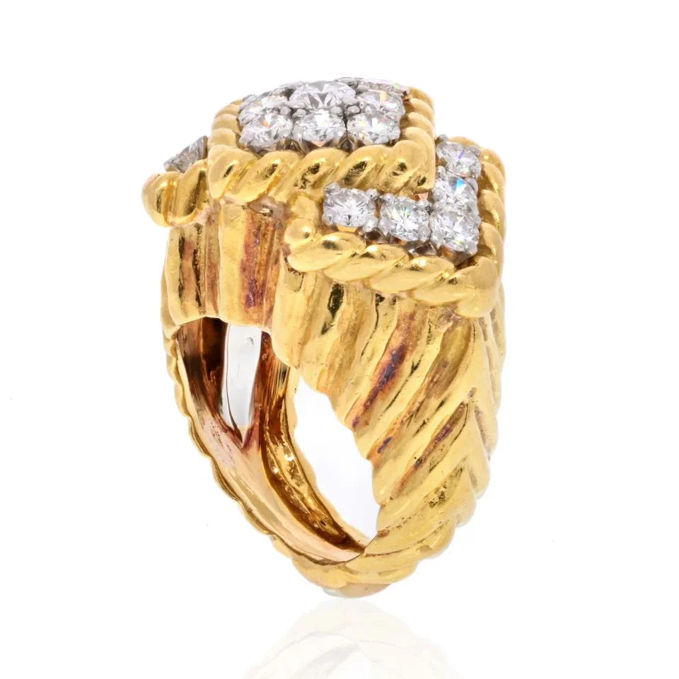 David Webb 18K Yellow Gold 2.20cts Diamond Chevron Ring - The Back Vault