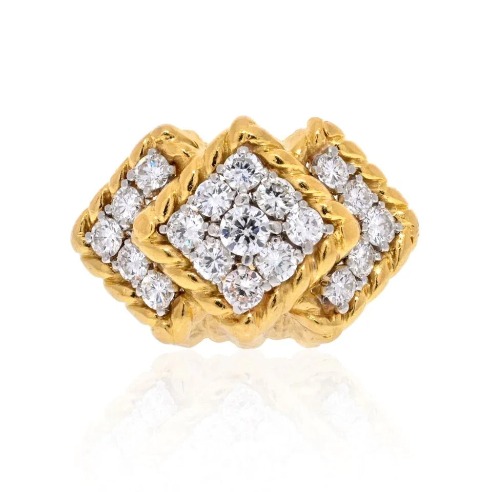 David Webb 18K Yellow Gold 2.20cts Diamond Chevron Ring - The Back Vault