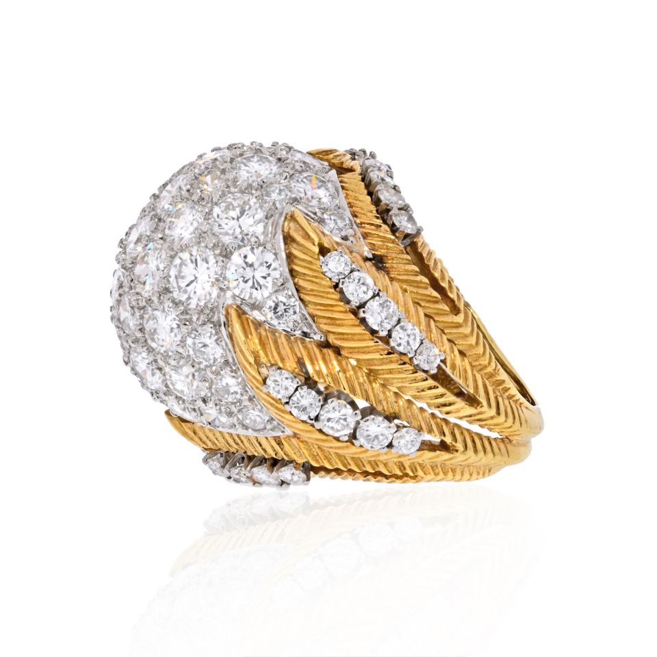 Platinum & 18K Yellow Gold 1950's Cluster 8.50cts Diamond Dome Ring