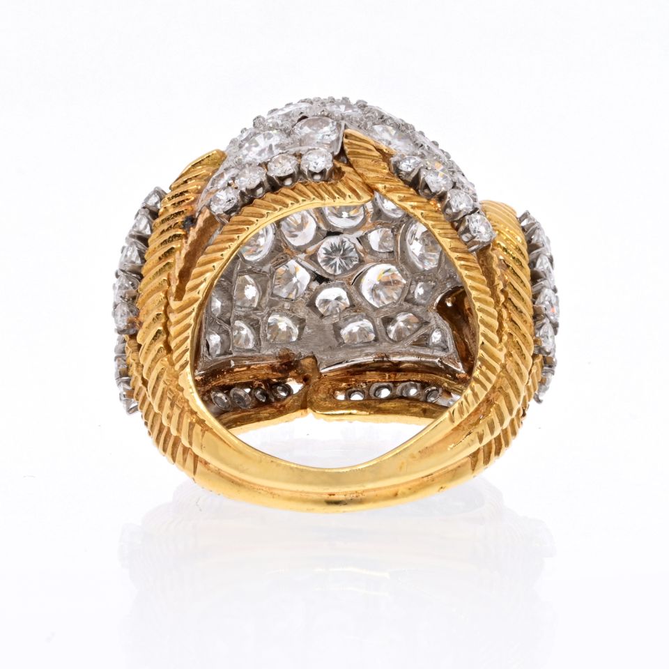 Platinum & 18K Yellow Gold 1950's Cluster 8.50cts Diamond Dome Ring