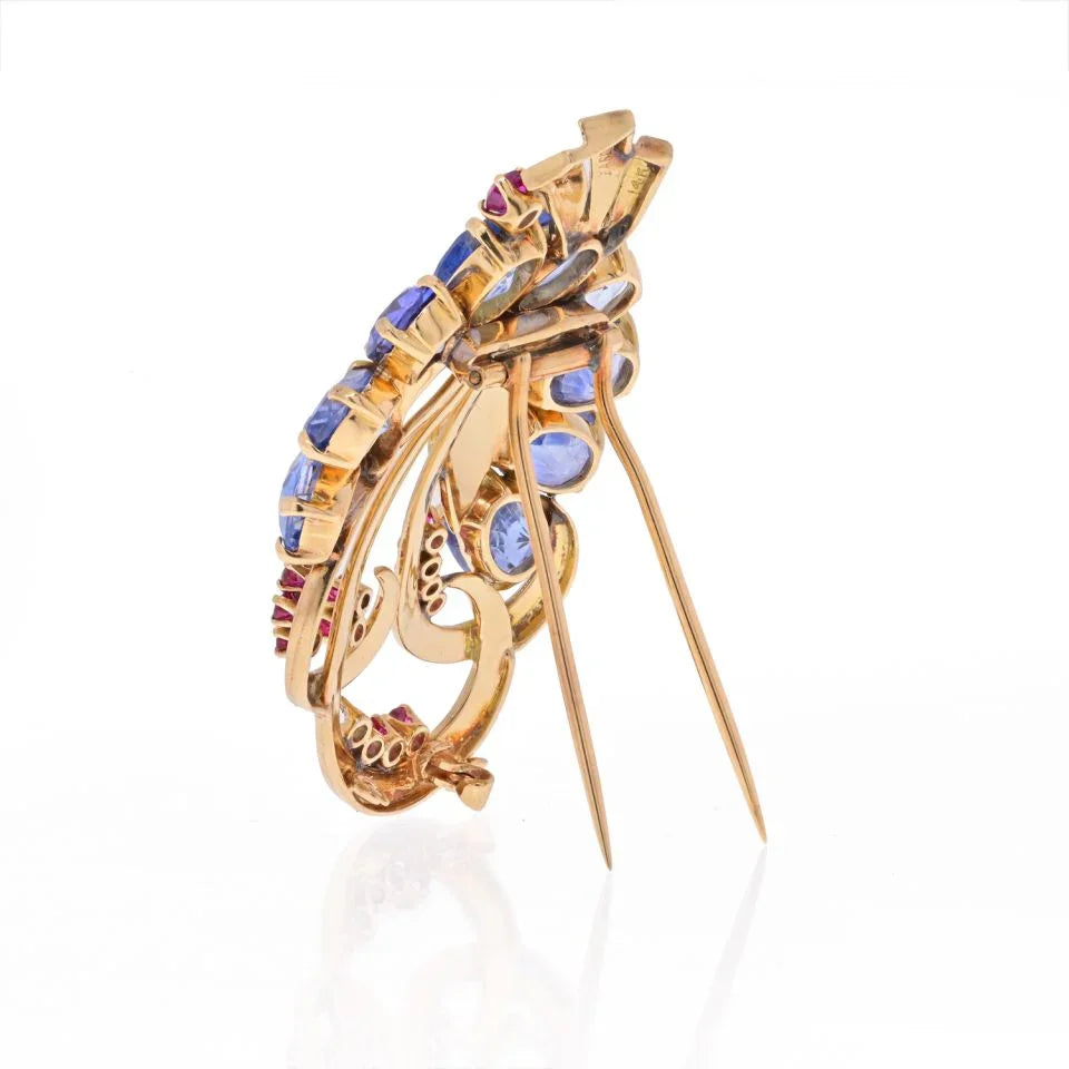 Raymond C. Yard 14K Rose Gold Sapphire And Ruby 1940's Brooch - The Back Vault