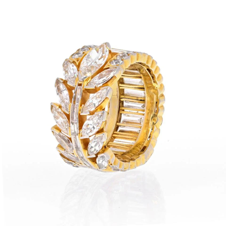 18K Yellow Gold 7 Carat Marquise, Round And Baguette Eternity Ring - The Back Vault
