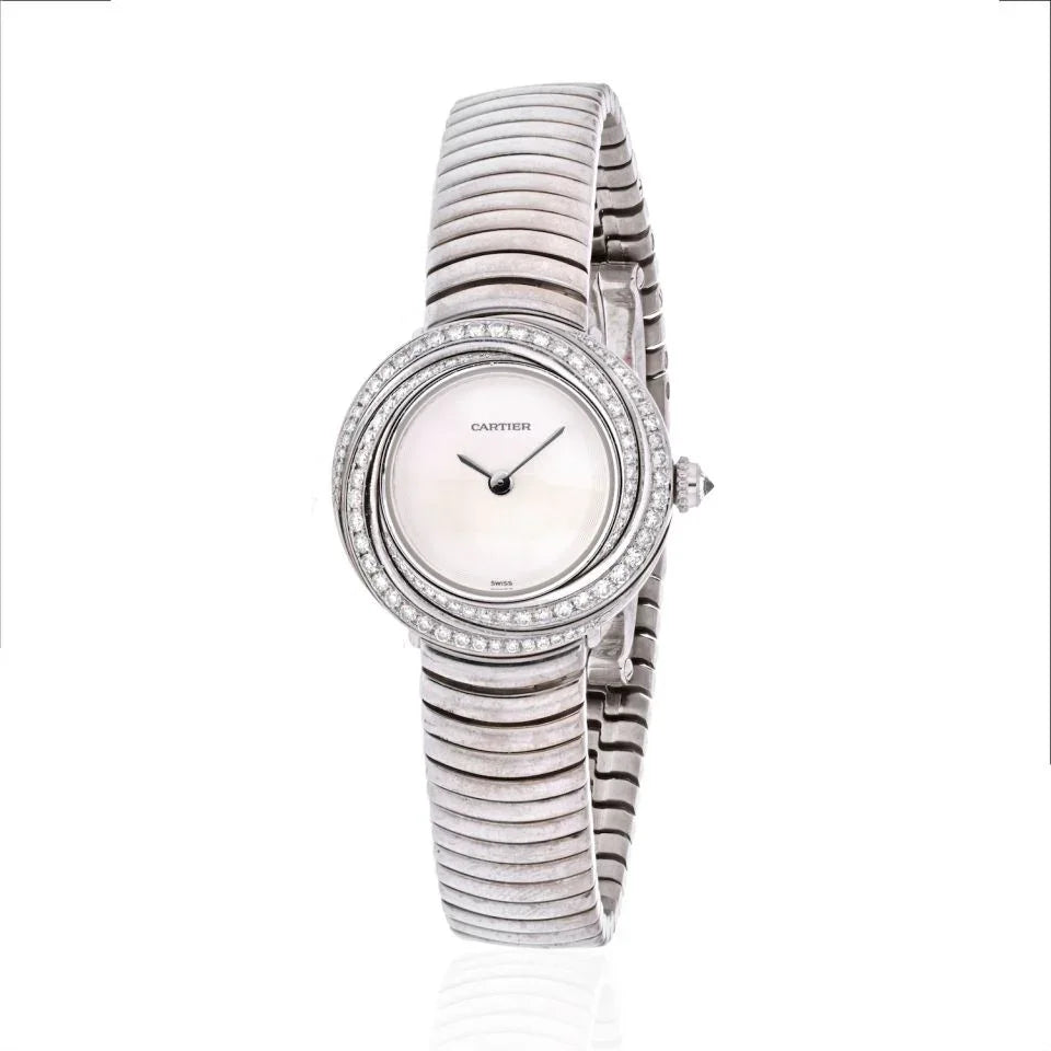 Cartier Trinity 18K White Gold Diamond Bezel White Cream Dial Women Watch - The Back Vault