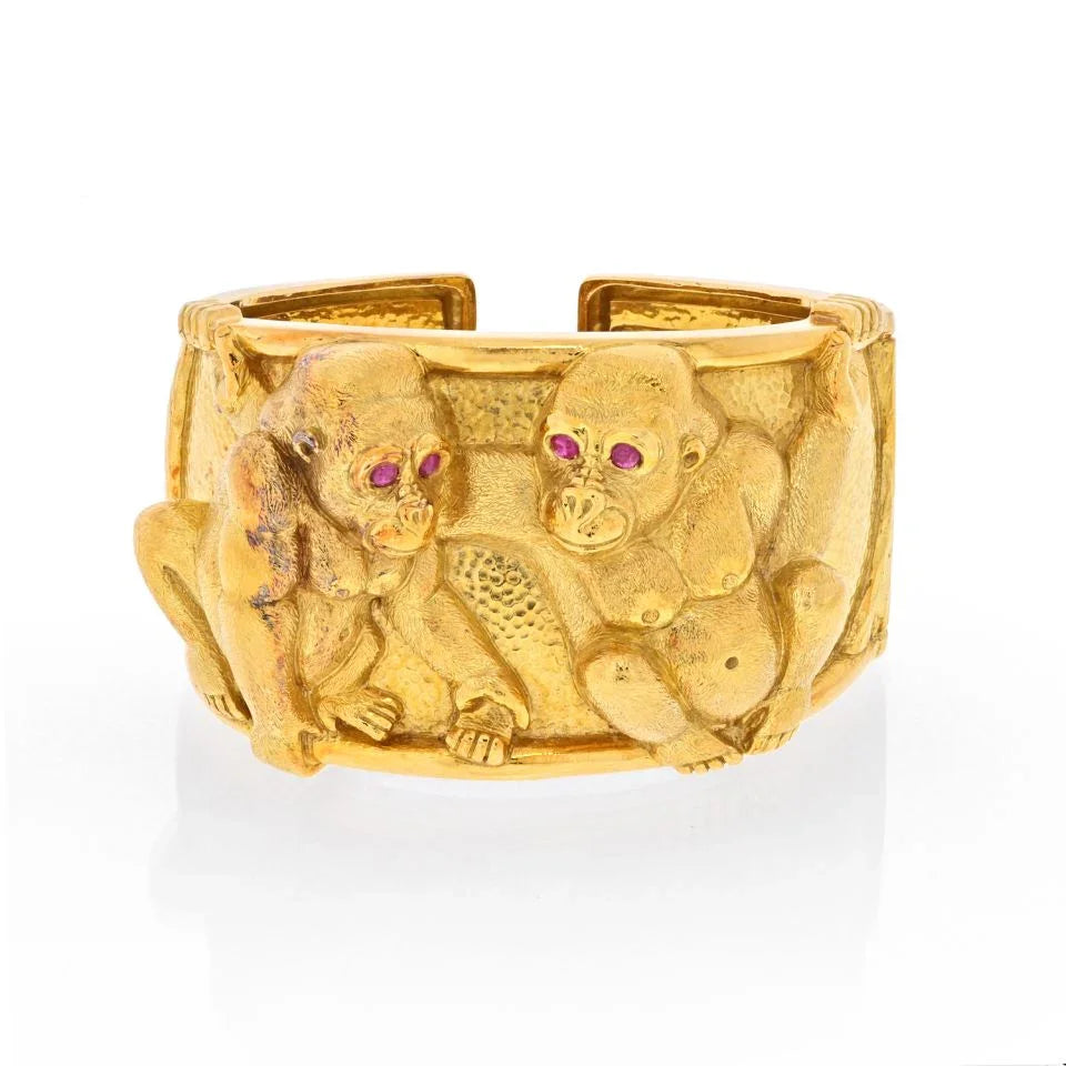 David Webb Platinum & 18K Yellow Gold Apes Bracelet - The Back Vault