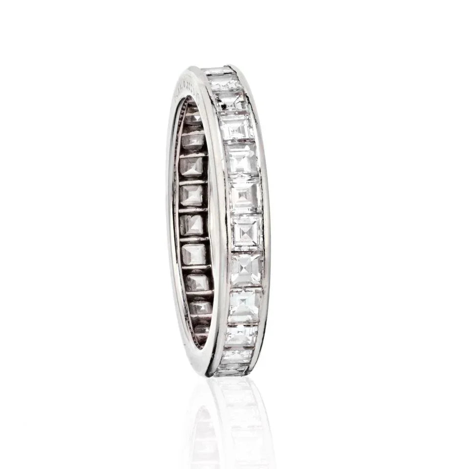 Platinum 4 Carat Carre Cut Diamond Eternity Eternity Band - The Back Vault