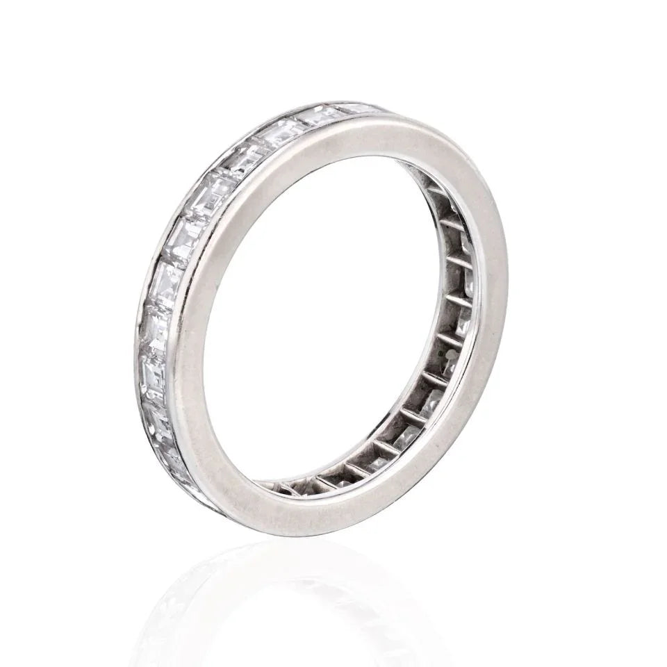 Platinum 4 Carat Carre Cut Diamond Eternity Eternity Band - The Back Vault